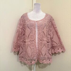 Rabbit Rabbit Rabbit Pink Lace Cardigan One Button Top Boho Cottagecore Fairy 2X